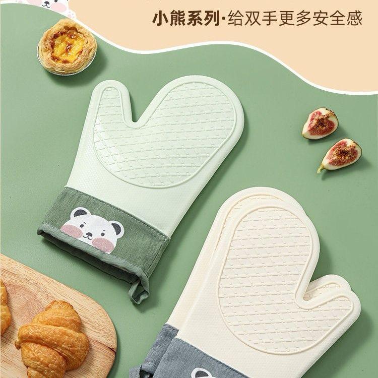 High Quality Silicone Insulated Oven Gloves – Heat Resistant Kitchen Baking & Cooking Mitts with Silicone Coating, Durable Non-Slip Hand Protection (Green)