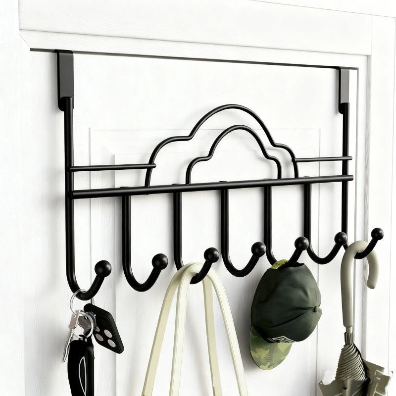 7 Hook Heavy Duty Over the Door Hanger – Carbon Steel Clothes Organizer Rack for Bedroom, Bathroom, Kitchen & Home Storage, Easy No Drill Installation