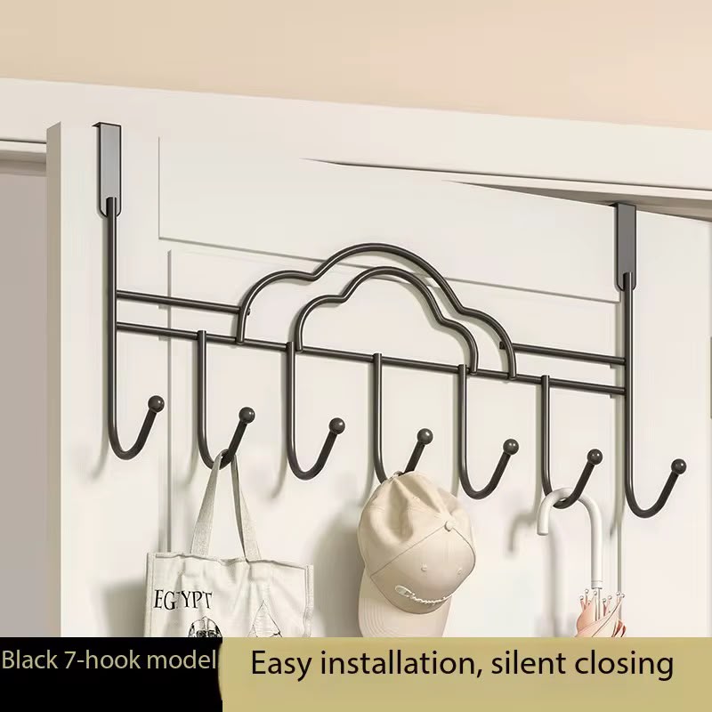 7 Hook Heavy Duty Over the Door Hanger – Carbon Steel Clothes Organizer Rack for Bedroom, Bathroom, Kitchen & Home Storage, Easy No Drill Installation