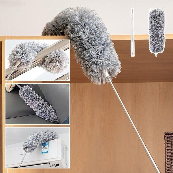 Microfiber Duster with Extra Long Telescopic Pole – Bendable Washable Lint-Free Dust Cleaner for Ceiling Fans, Roofs, Blinds, Cobwebs, Baseboards & Hard-to-Reach Areas