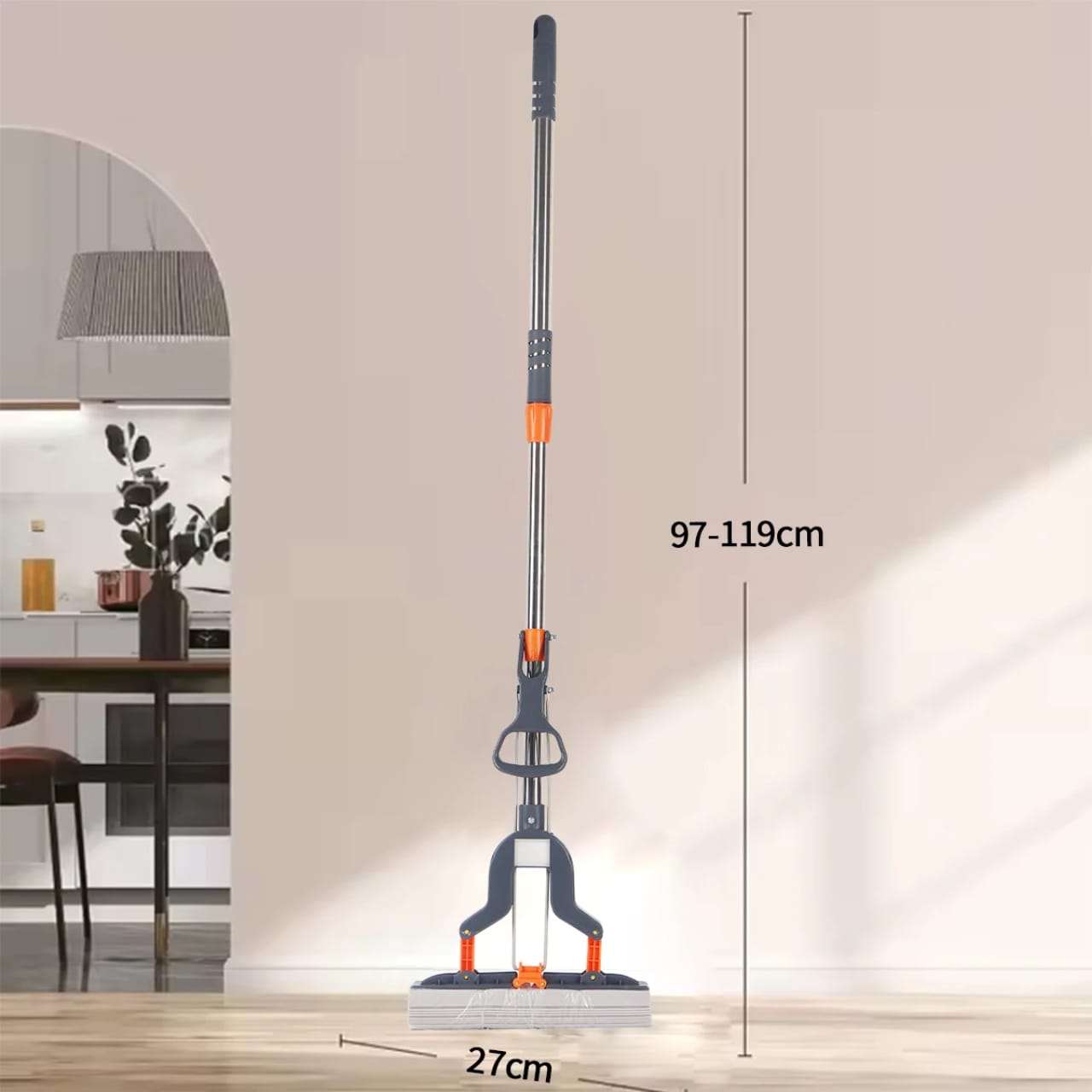 High Quality Self-Squeezing Sponge Mop – Large Floor Cleaning Mop for Wood, Tile & Slippery Floors with Super Absorbent Sponge Head & Easy Wringing Design