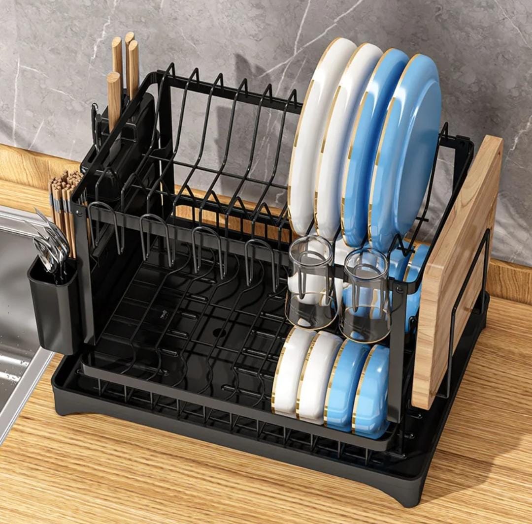 Quality Carbon Steel 2 Tier Dish Rack – Multi-Layer Kitchen Drying Rack for Plates, Bowls, Cups & Cutlery Organization with Space Saving Design