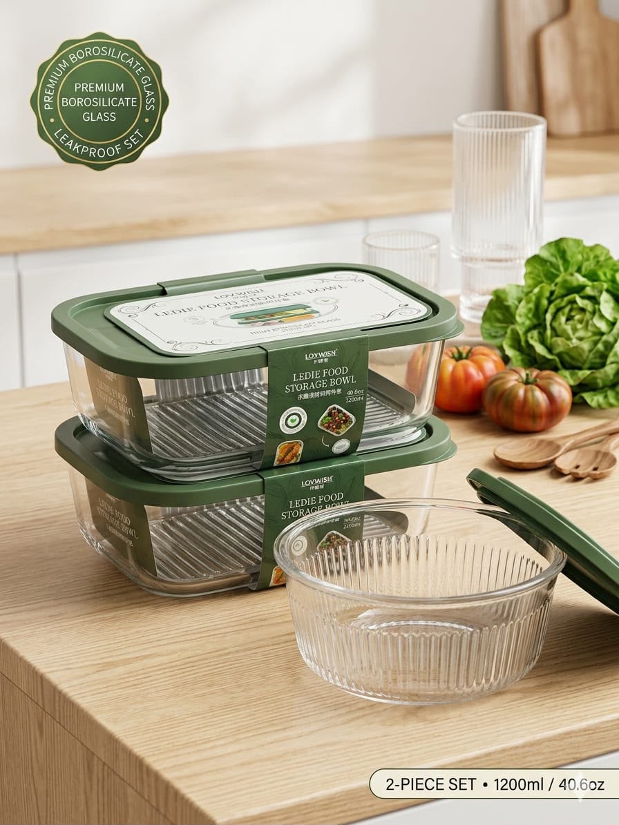 2PCS Large Capacity Borosilicate Glass Food Storage Containers 1700ml – Oven Safe Baking Dishes with Lids for Meal Prep, Food Storage & Kitchen Use