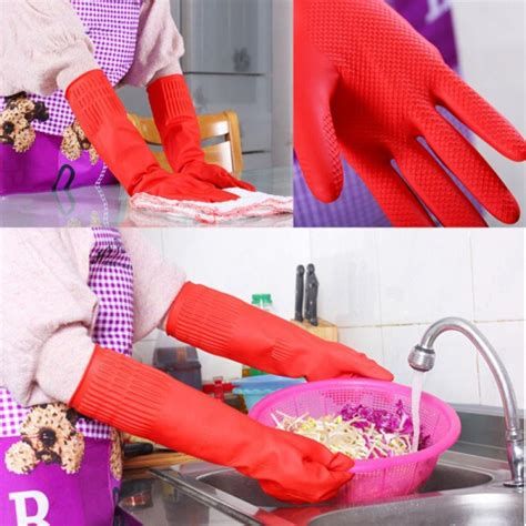 1 Pair Reusable Latex Household Cleaning Gloves – Hypoallergenic Flock Lined Rubber Gloves for Kitchen Cleaning, Washing, Gardening, Painting & Pet Care (Red)