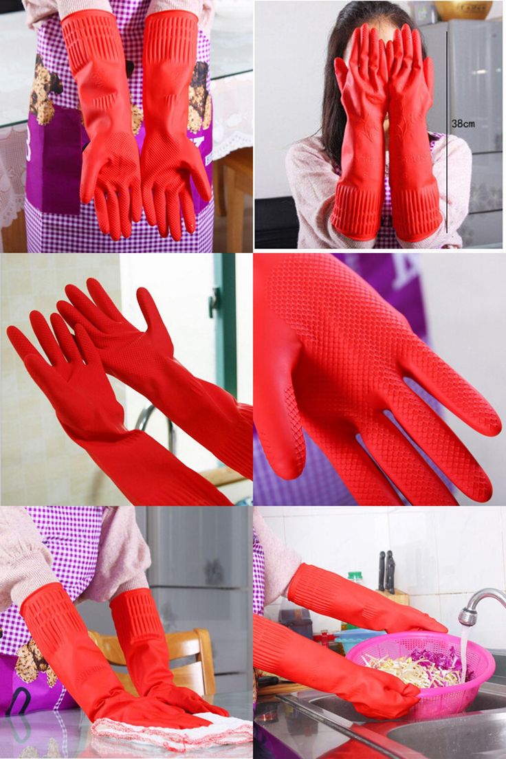 1 Pair Reusable Latex Household Cleaning Gloves – Hypoallergenic Flock Lined Rubber Gloves for Kitchen Cleaning, Washing, Gardening, Painting & Pet Care (Red)