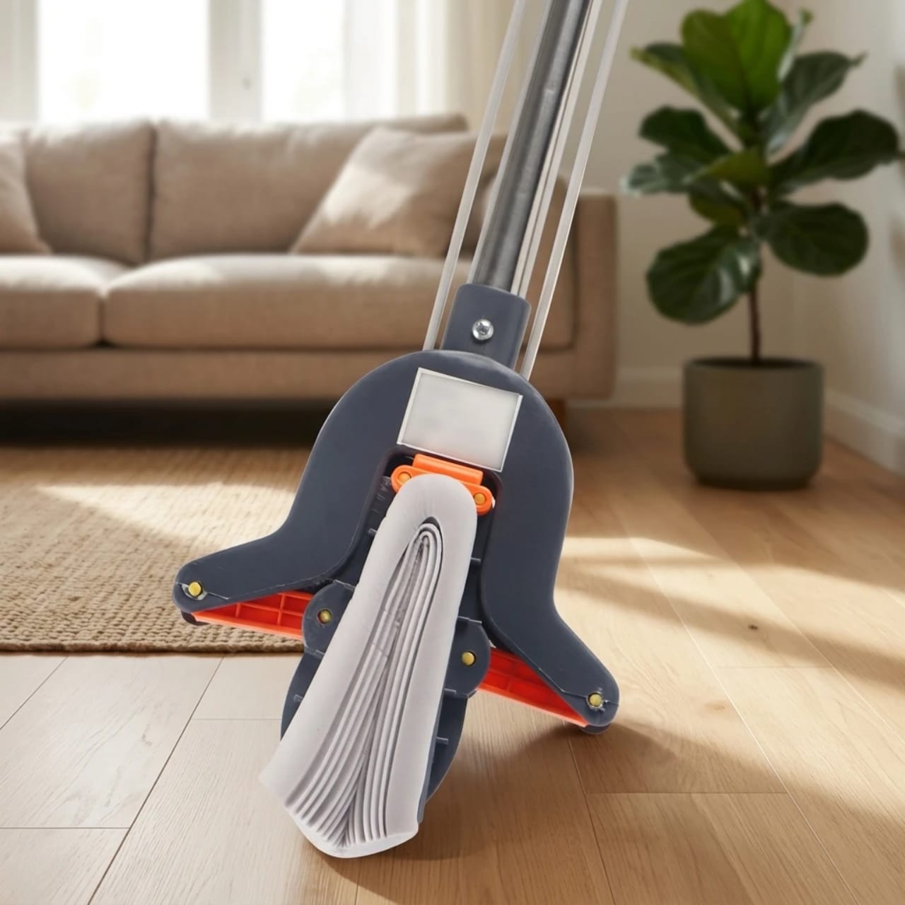 High Quality Self-Squeezing Sponge Mop – Large Floor Cleaning Mop for Wood, Tile & Slippery Floors with Super Absorbent Sponge Head & Easy Wringing Design