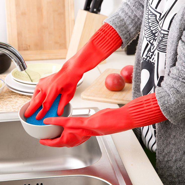 1 Pair Reusable Latex Household Cleaning Gloves – Hypoallergenic Flock Lined Rubber Gloves for Kitchen Cleaning, Washing, Gardening, Painting & Pet Care (Red)