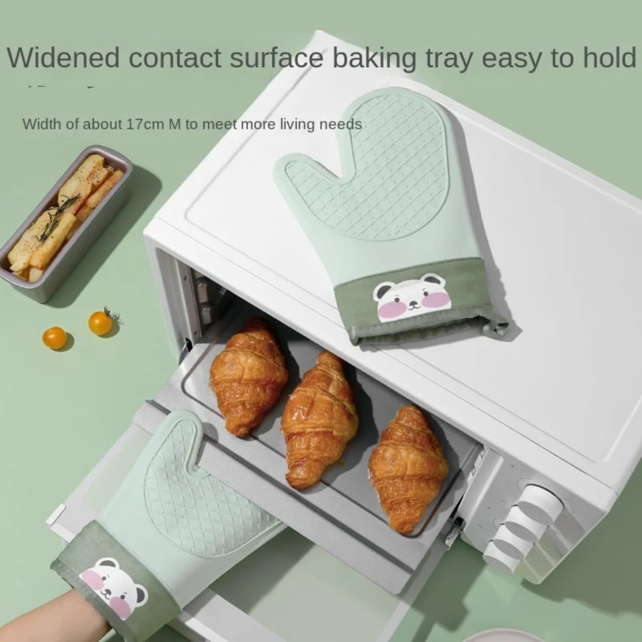 High Quality Silicone Insulated Oven Gloves – Heat Resistant Kitchen Baking & Cooking Mitts with Silicone Coating, Durable Non-Slip Hand Protection (Green)