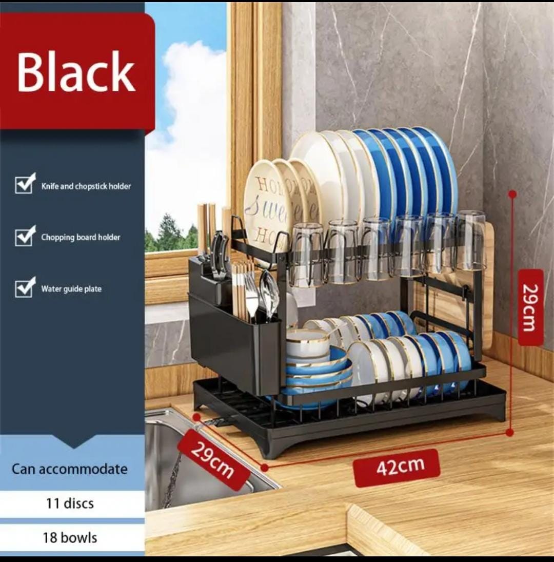 Quality Carbon Steel 2 Tier Dish Rack – Multi-Layer Kitchen Drying Rack for Plates, Bowls, Cups & Cutlery Organization with Space Saving Design