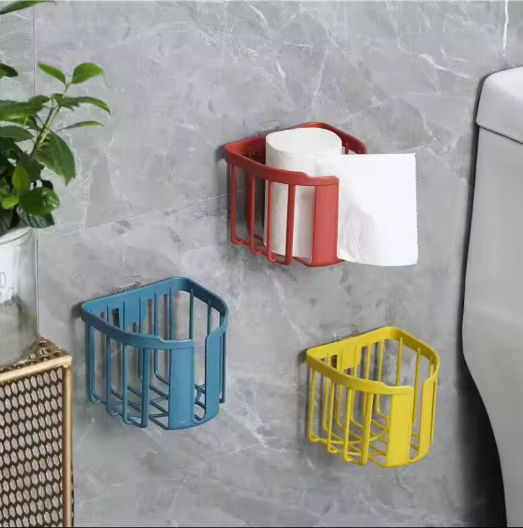 2PCS Punch-Free Toilet Paper Holder – Self-Adhesive Wall Mounted Tissue Roll Holder with Strong Stickers for Bathroom, Washroom, Kitchen & Home Organization
