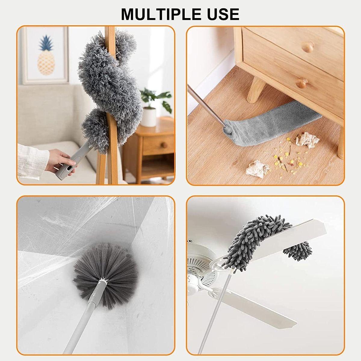 Microfiber Duster with Extra Long Telescopic Pole – Bendable Washable Lint-Free Dust Cleaner for Ceiling Fans, Roofs, Blinds, Cobwebs, Baseboards & Hard-to-Reach Areas