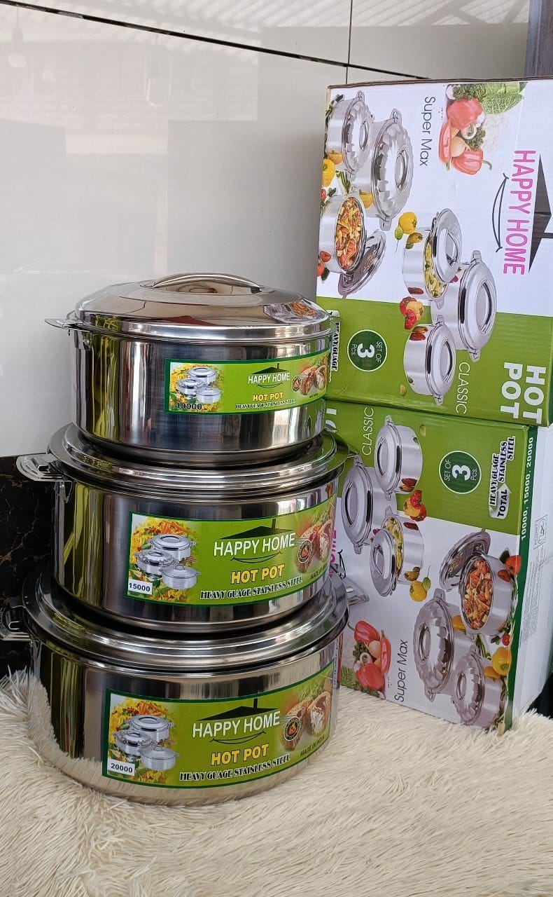 Happy Home Hot Pots Set Big Sizes 10L,15L, 20L - Insulated Thermal Food Warmers Stainless Steel Inner Large Capacity Hotpot Set for Home & Catering