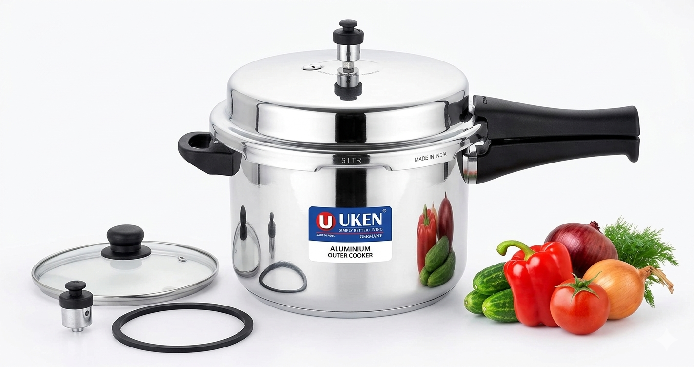 Uken 5L Manual Pressure Cooker – Heavy Duty Aluminium Pressure Pot | Fast Cooking Cooker for Rice, Beans, Meat & Family Meals