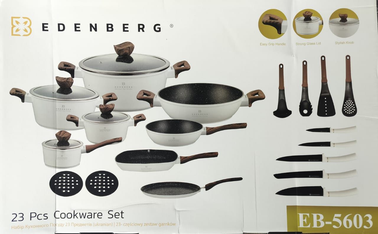 Edenberg 23Pcs Cookware Set - White Nonstick Pots and Pans Set Kitchen Cooking Set Frying Pots Saucepan Set with Lids Home Kitchen Essential Set