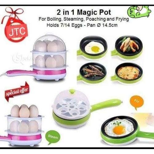 EGG BOILER WITH FRYING PAN| Electric 2-in-1 Magic Pot 14-Egg Boiler Steamer Fry Grill Plate - Multifunction Electric Cooker , 2 Layer Non-Stick Hot Pot & Grill , Fast Cooking Kitchen Appliance