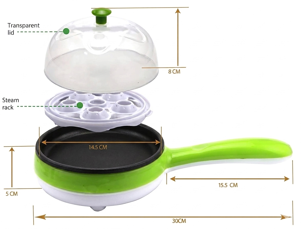 EGG BOILER WITH FRYING PAN| Electric 2-in-1 Magic Pot 14-Egg Boiler Steamer Fry Grill Plate - Multifunction Electric Cooker , 2 Layer Non-Stick Hot Pot & Grill , Fast Cooking Kitchen Appliance