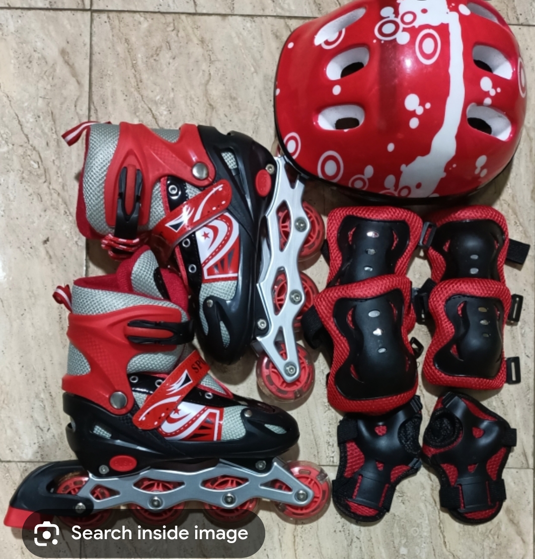 Complete Kit Roller Skates Shoes with Straight Wheels (CARTOON DECORATIONS ON HELMET,GUARDS AND SKATES MAY VARY DEPENDING WITH AVAILABLE STOCK)