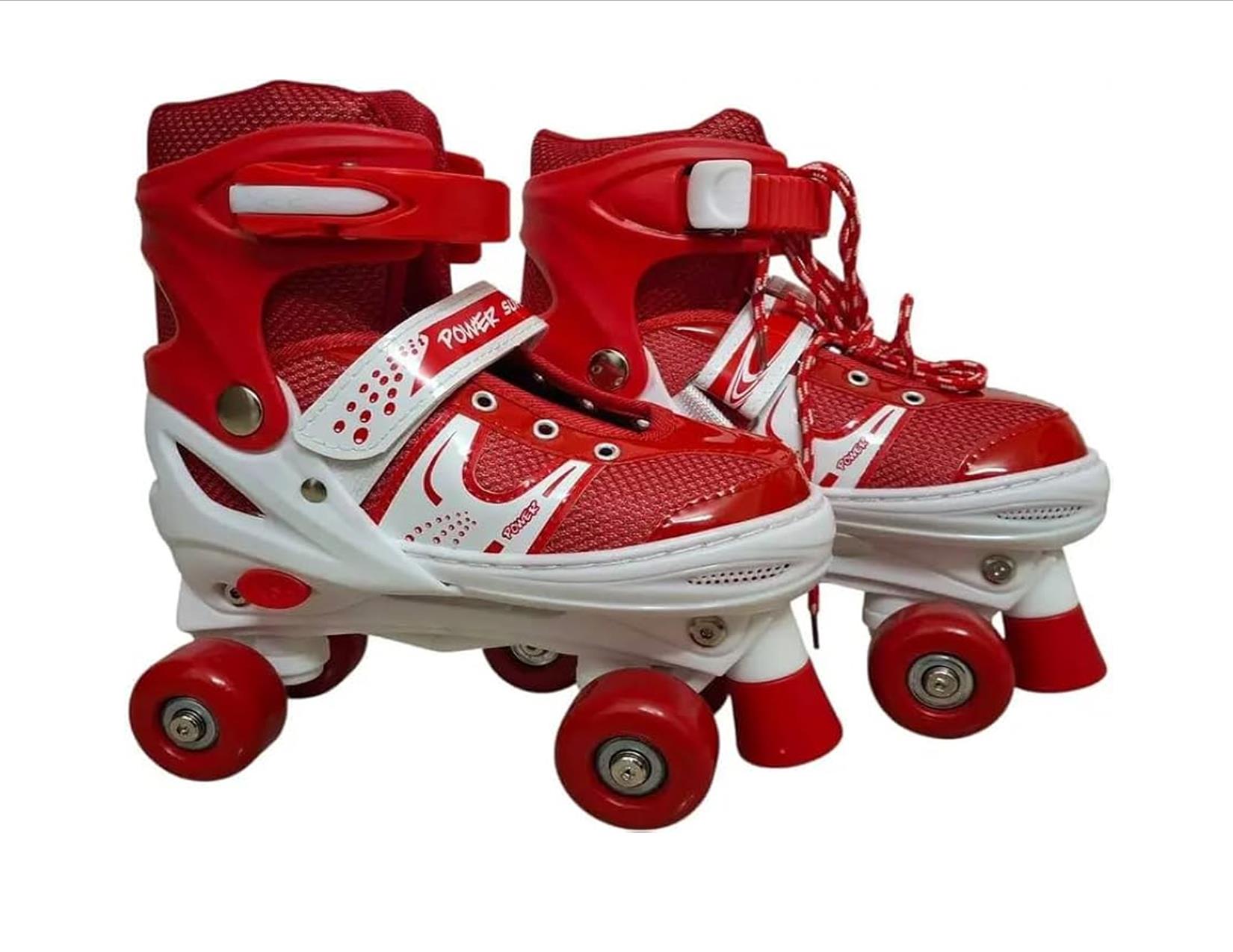 POWER SUPERB Adjustable Children Roller Skating Shoes 4 Wheels 2 Row Line Outdoor Full Set-Helmet,knee,elbow and wrist pads. {CARTOON DECORATIONS ON HELMET,GUARDS AND SKATES MAY VARY}