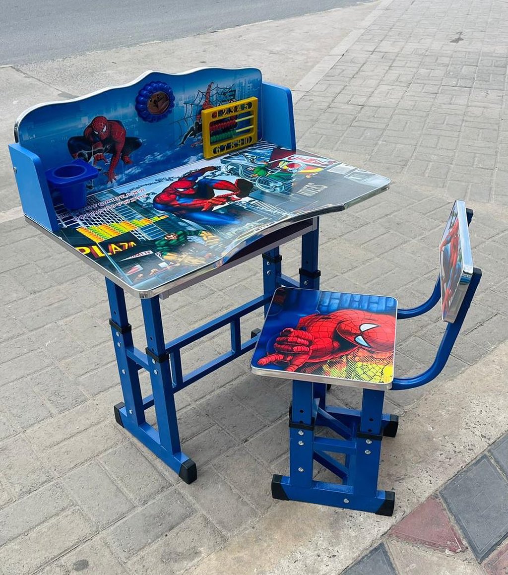 Adjustable Kids Study Table & Chair Set - Durable for Ages 3-6-Assorted Cartoon Decorations