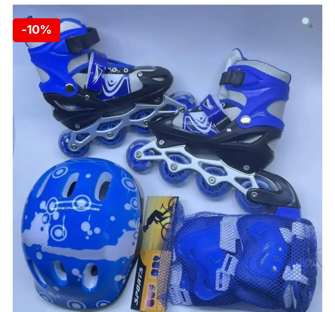 Complete Kit Roller Skates Shoes with Straight Wheels (CARTOON DECORATIONS ON HELMET,GUARDS AND SKATES MAY VARY DEPENDING WITH AVAILABLE STOCK)