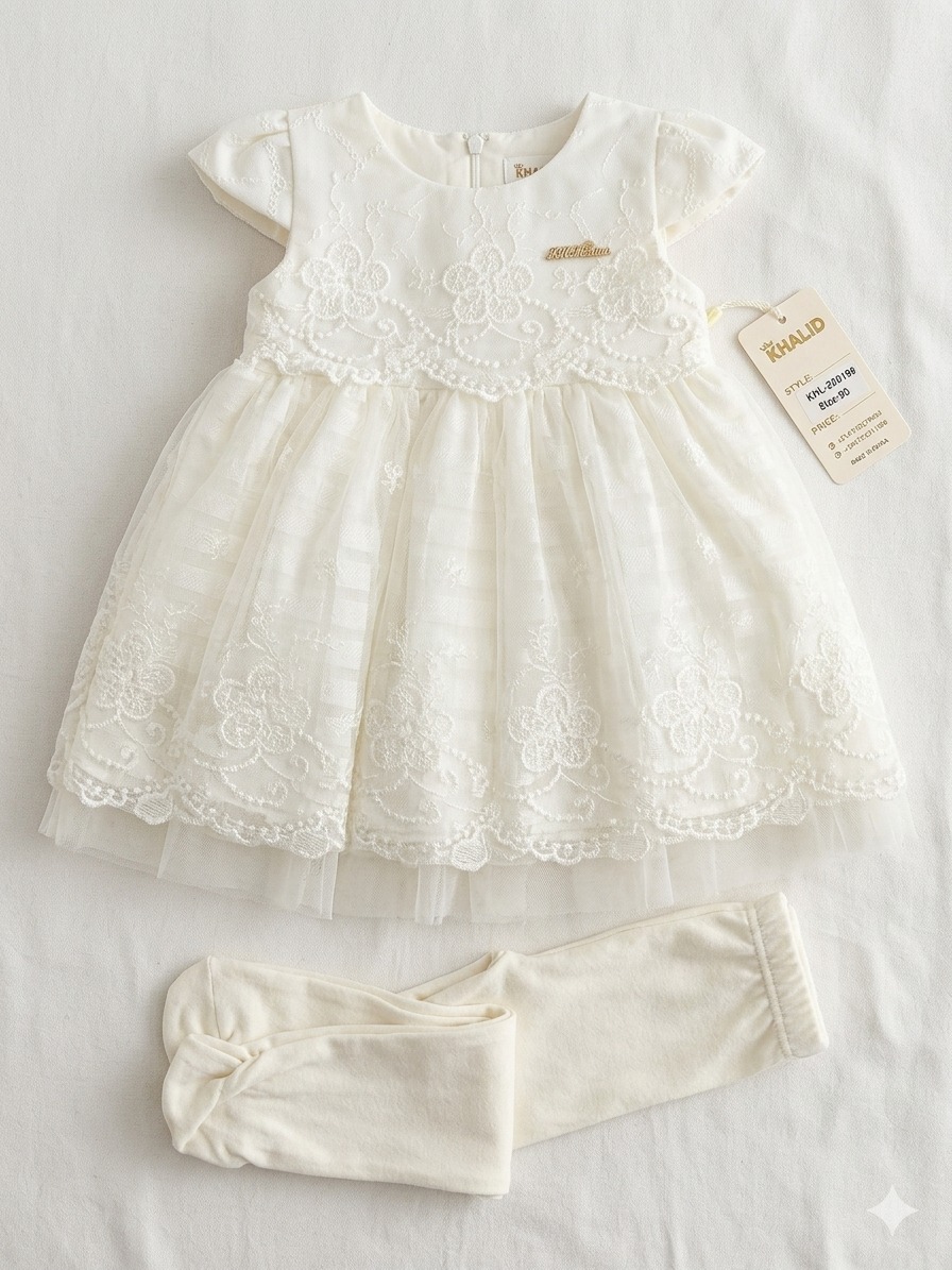 Luxury Baby and Toddler Girls Floral Lace Tulle Dress with Matching Tights set - 2 piece Special Occasion Outfit