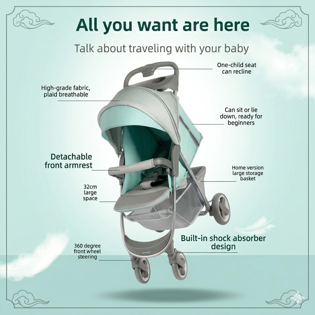 Shenma Lightweight Baby Stroller Compact fold Four-wheel shock Absorption -SK9-2