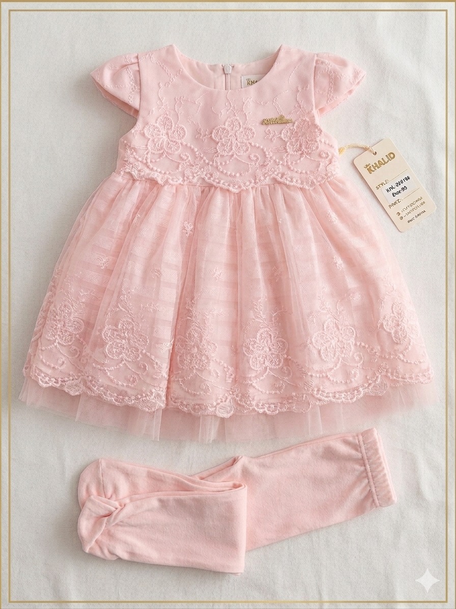 Luxury Baby and Toddler Girls Floral Lace Tulle Dress with Matching Tights set - 2 piece Special Occasion Outfit
