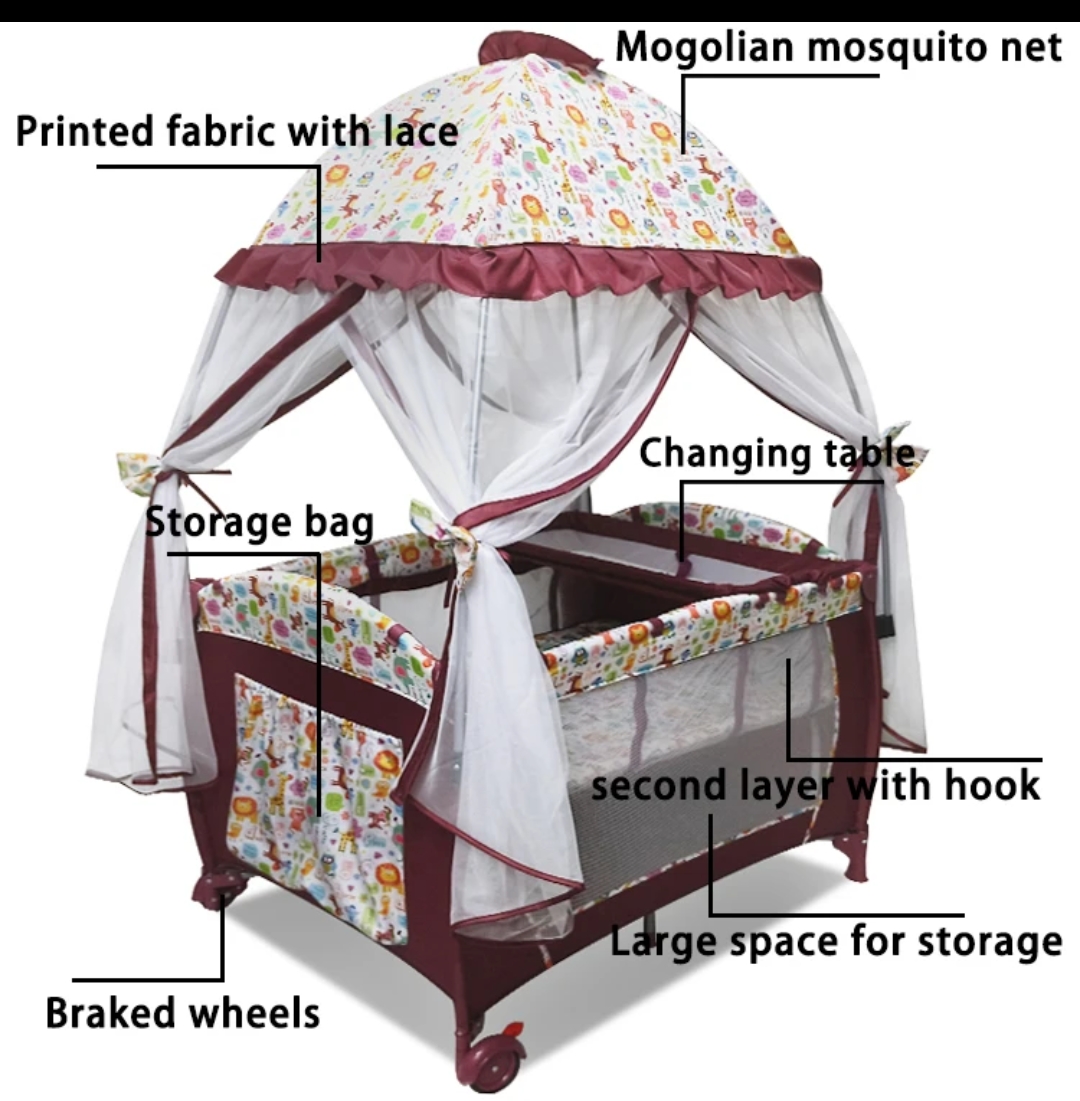 Baby Co-sleeper Playpen Bed With Breathable Mesh Canopy for newborn to 3yrs
