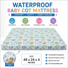 Waterproof Multicolored Baby Cot Mattress size 48*24*4 Inch- High Density Foam Baby Baby Mattress,Soft, Comfortable & Easy to Clean