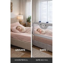 2pcs Kids Bed Rail/ Baby Safety Guard Barrier 2pcs For 2 Sides Size 1.8M Can Fit All Bed Sizes (ASSORTED CARTOON DECORATION )