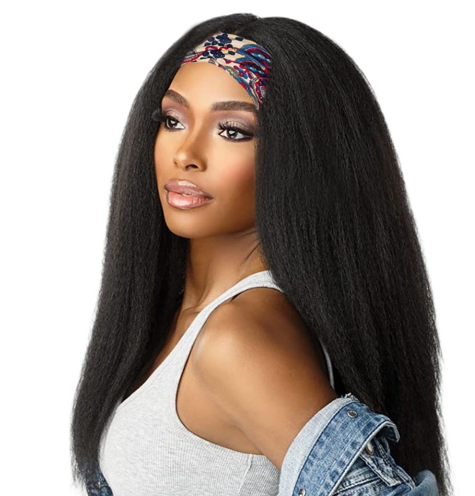 Black straight kinky headband wig + FREE GIFT