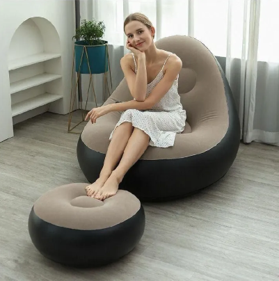 Inflatable Lazy Sofa with foot step comes with free pump 💹Optional Spherical Outdoor Inflatable Sofa PVC Plush Football Sofa Lazy Lounge Chair comes with a free pump