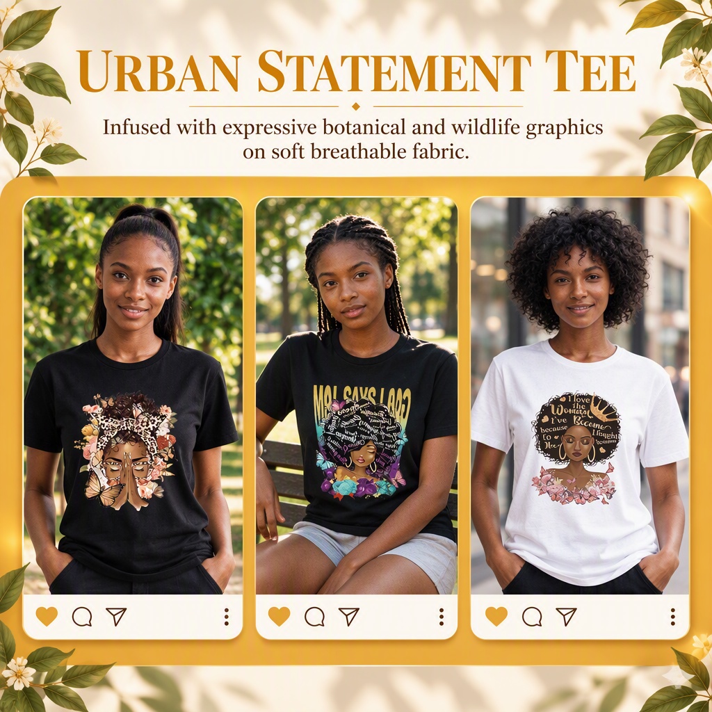 3-Pack Women's African Queen Graphic Printed Short Sleeve T-Shirts, Casual Ladies Tops, Item