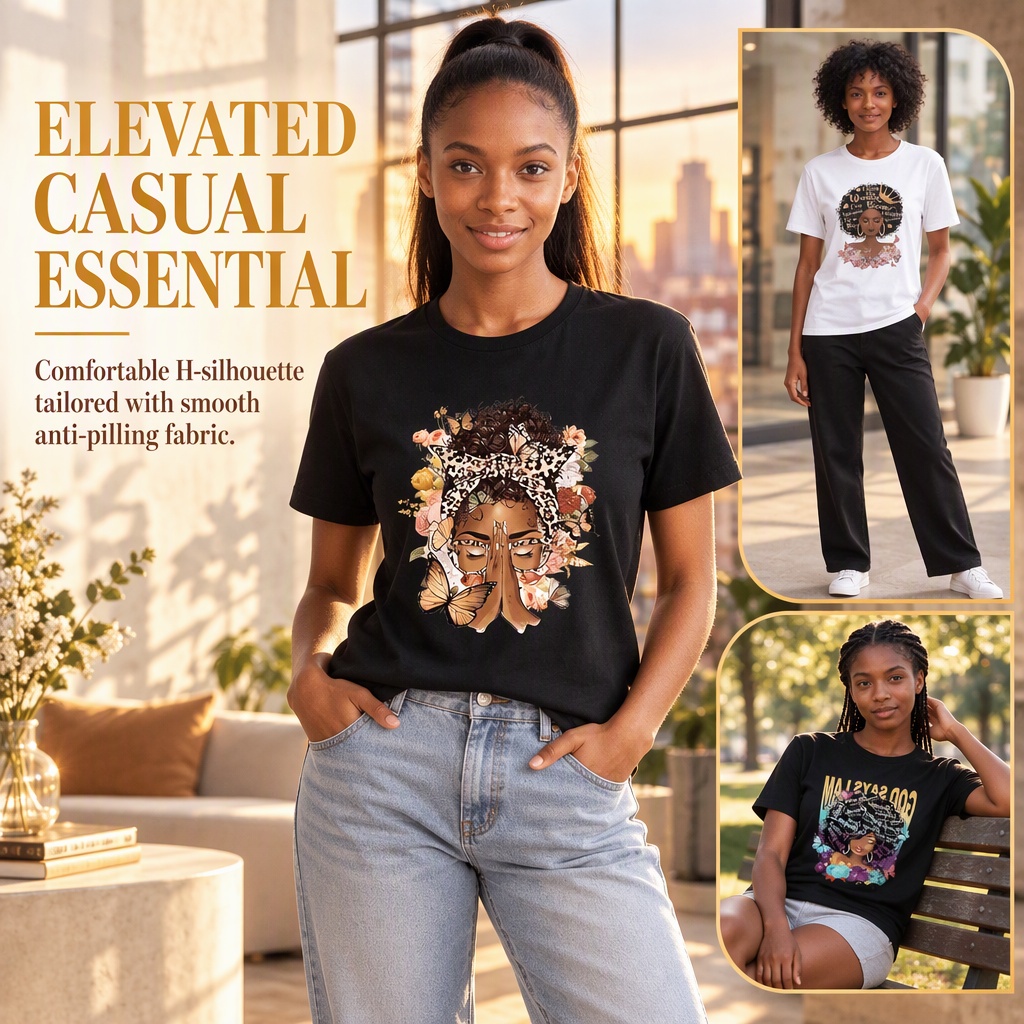 3-Pack Women's African Queen Graphic Printed Short Sleeve T-Shirts, Casual Ladies Tops, Item