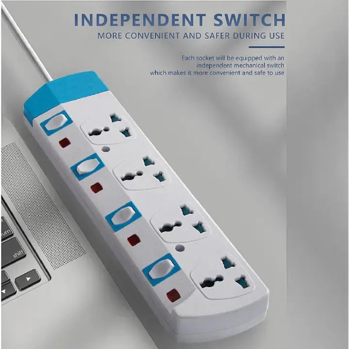 POWER KING 4 WAY // 4WAY ELECTRIC POWER SUPPLY EXTENSION // EXTENTION With Long Cable Socket WITH SAFETY SWITCHES FOR SMART TV, SHAVING MACHINE, FRIDGES, ELECTRIC IRON BOX AN