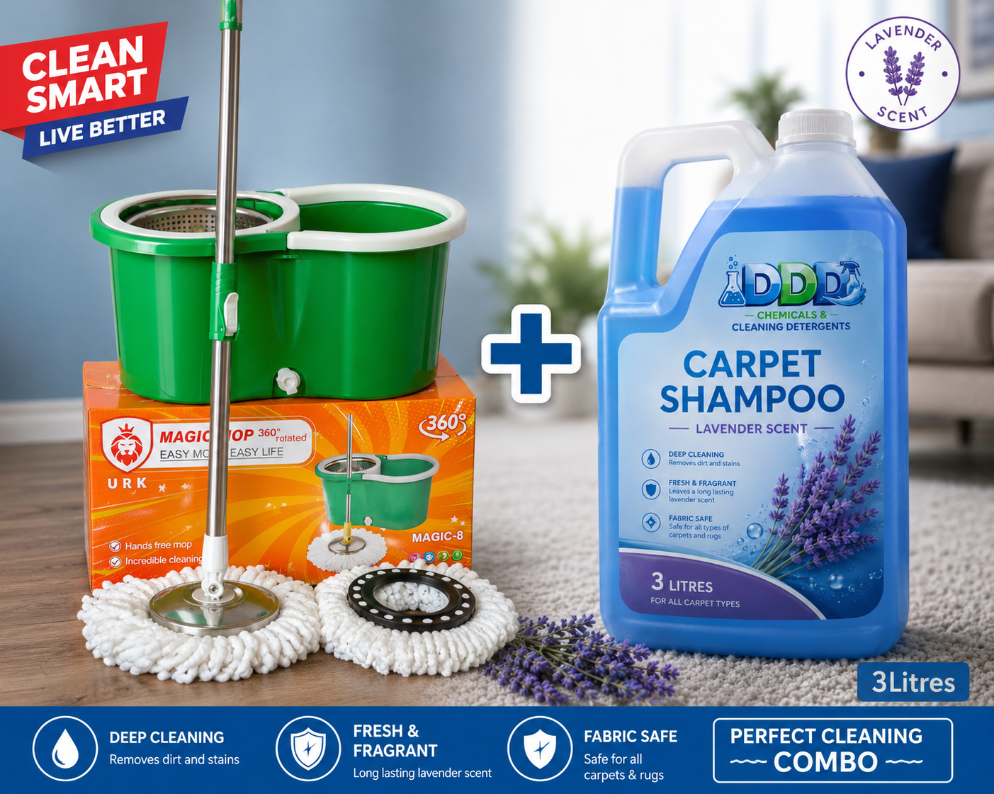 360 °SPIN MOP +  FREE CARPET SHAMPOO