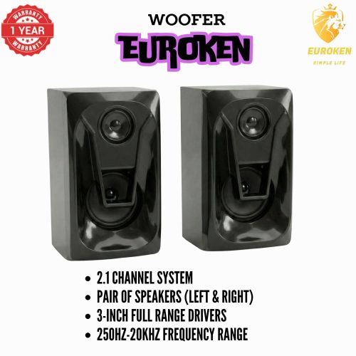 Euroken EK-521 2.1 Channel Woofer System - 1200W PMPO, Bluetooth, Wood, Black