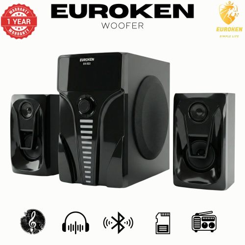 Euroken EK-522 2.1 Channel Speaker System - 1200W PMPO, Bluetooth, Wood, Black