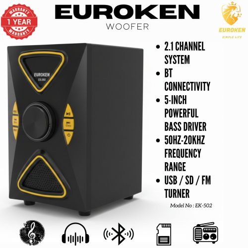 Euroken EK-502 2.1 Channel High Quality Woofer System - 1200W PMPO Home Theater - Bluetooth Speaker with Super Bass & FM Radio
