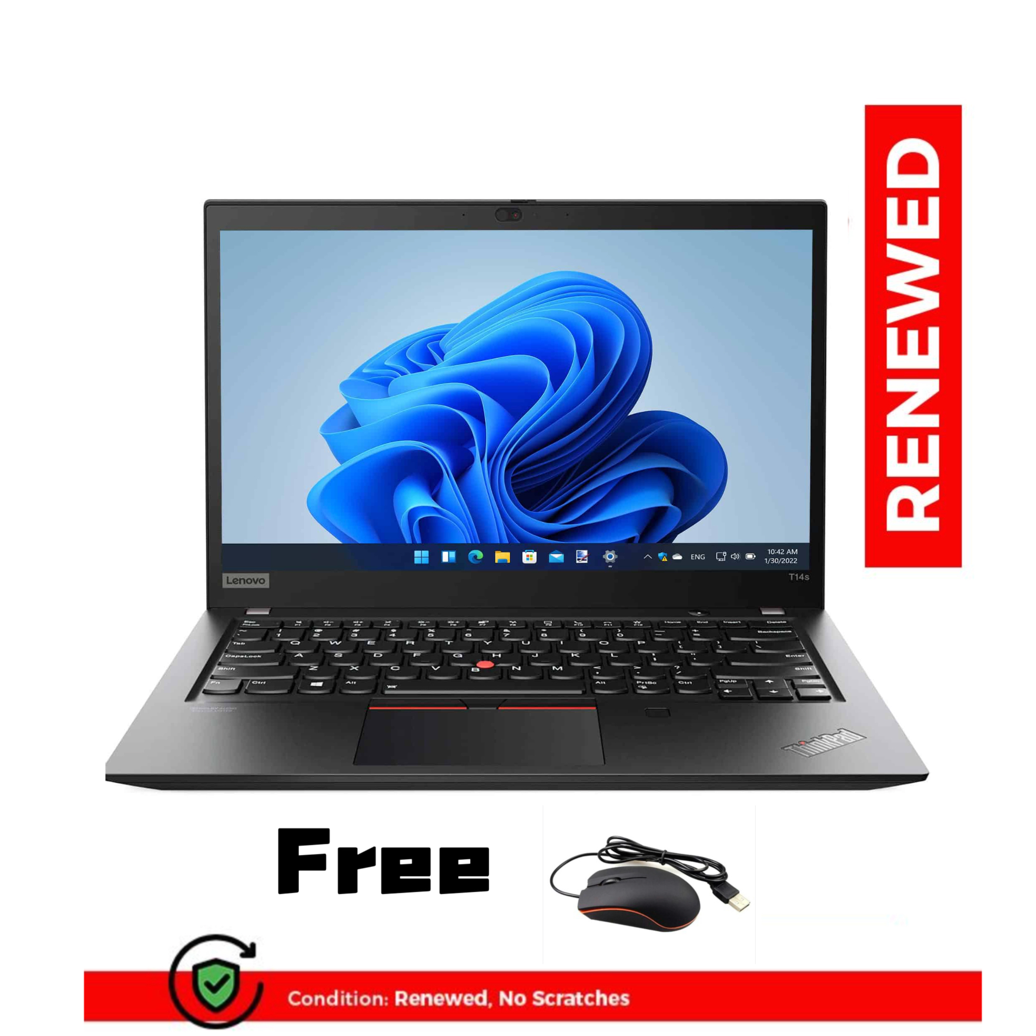 Lenovo Renewed ThinkPad T14s Laptop Intel Core i5 10th Gen 8GB RAM 256GB SSD 14" FHD Windows 11 Free Mouse