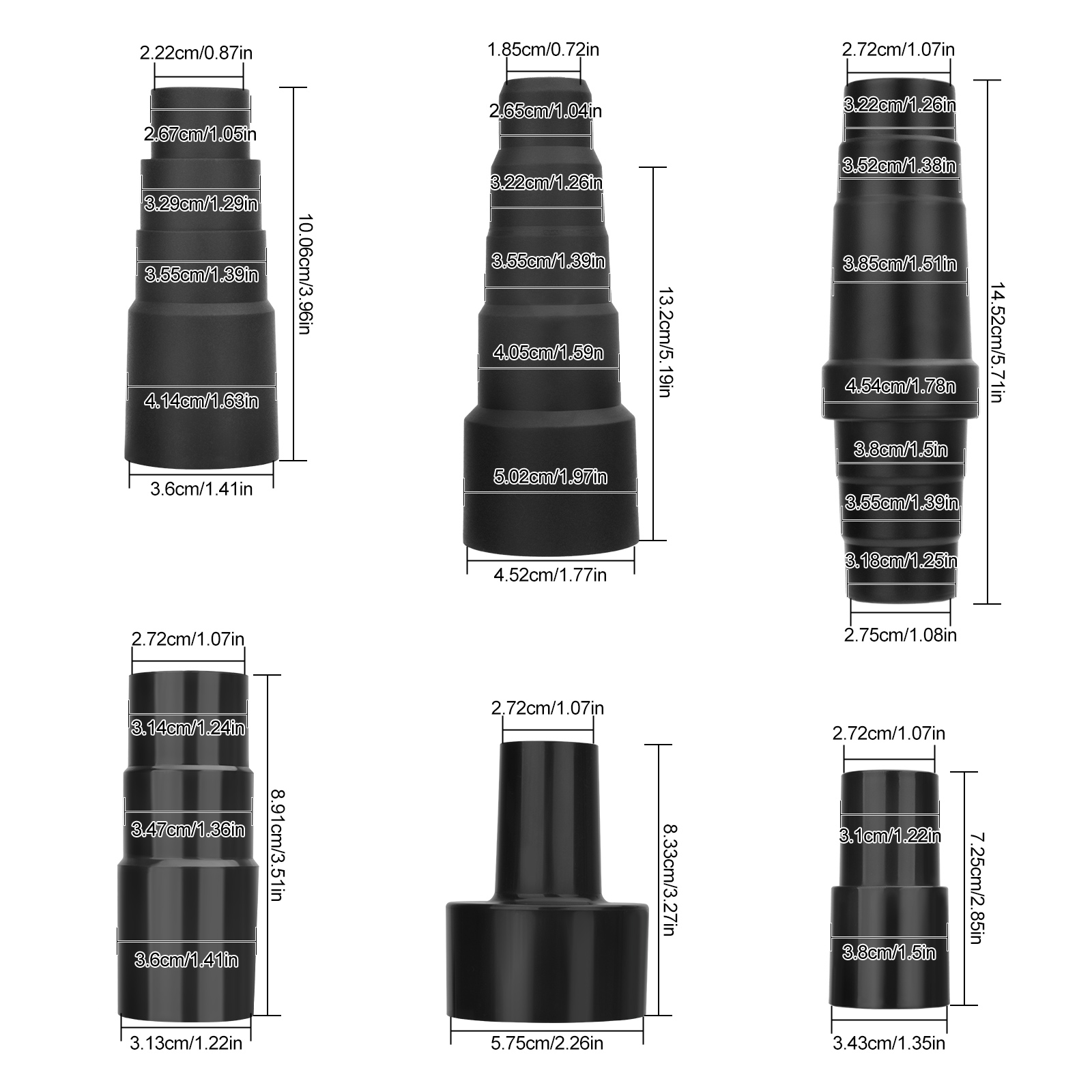 6pcs Universal Shop Vac Vacuum Hose Adapter, Vacuum Attachment Adapter Kit, 2-1/2" to 1-1/4", 1-1/4" to 1-3/8" to 1-1/2", 1-3/8" to 1-1/4", 32mm to 35mm, 32mm to 38mm, 32mm to 45mm