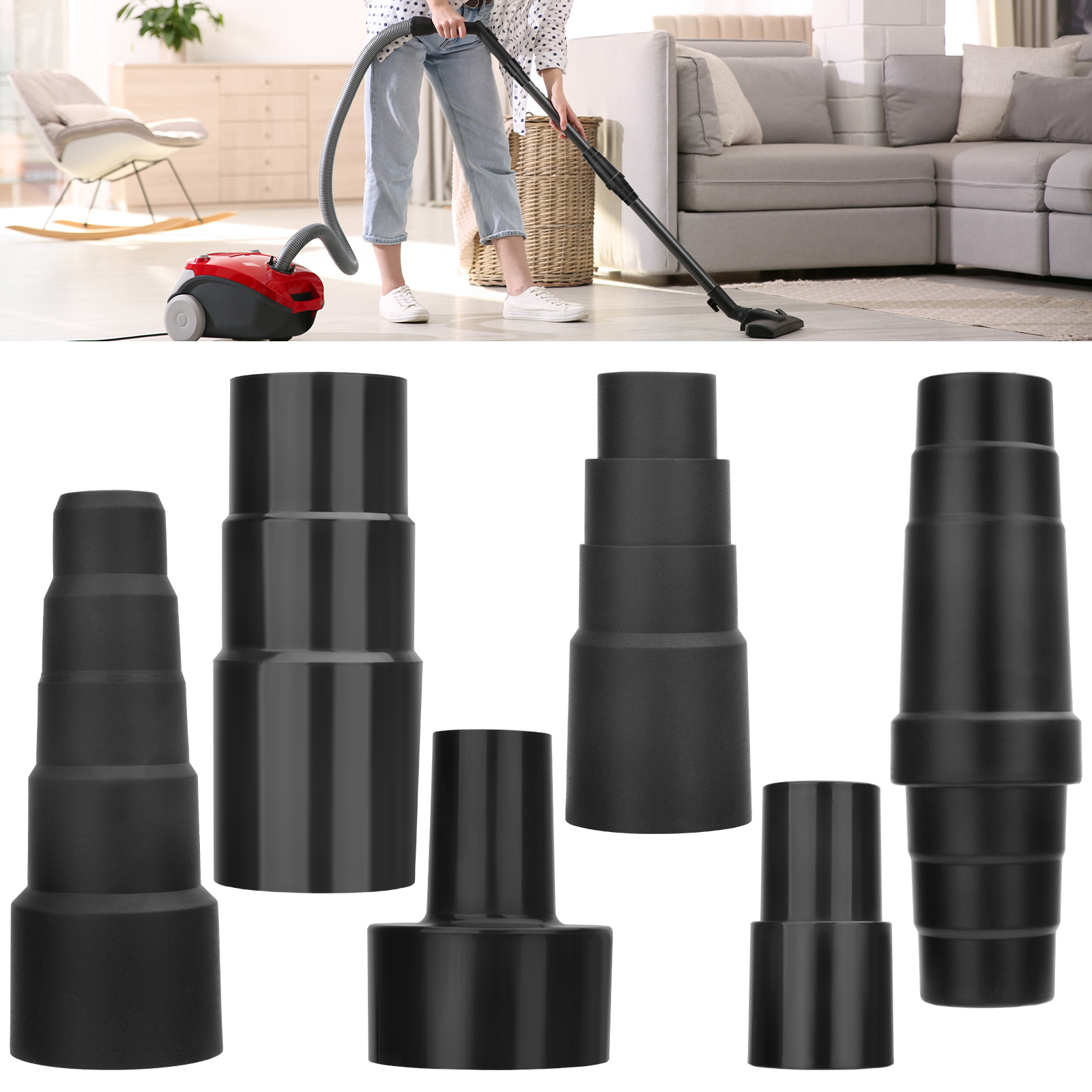 6pcs Universal Shop Vac Vacuum Hose Adapter, Vacuum Attachment Adapter Kit, 2-1/2" to 1-1/4", 1-1/4" to 1-3/8" to 1-1/2", 1-3/8" to 1-1/4", 32mm to 35mm, 32mm to 38mm, 32mm to 45mm