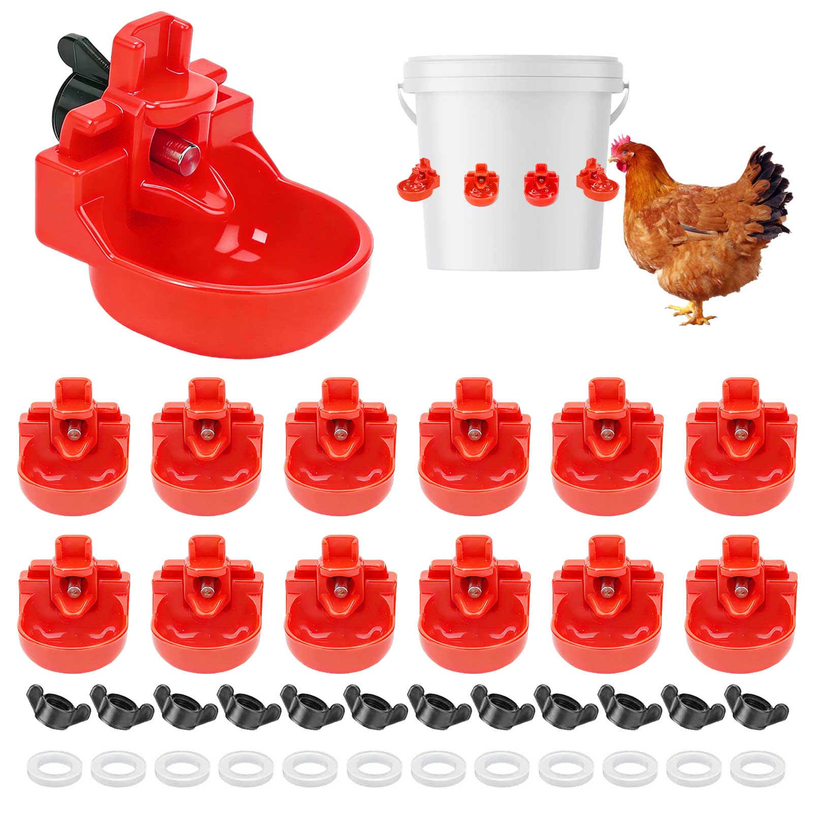 Chicken Waterer Cups, 12pcs Automatic Tee Fittings Poultry Feeder Cups Suitable for Chicken, Duck, Goose