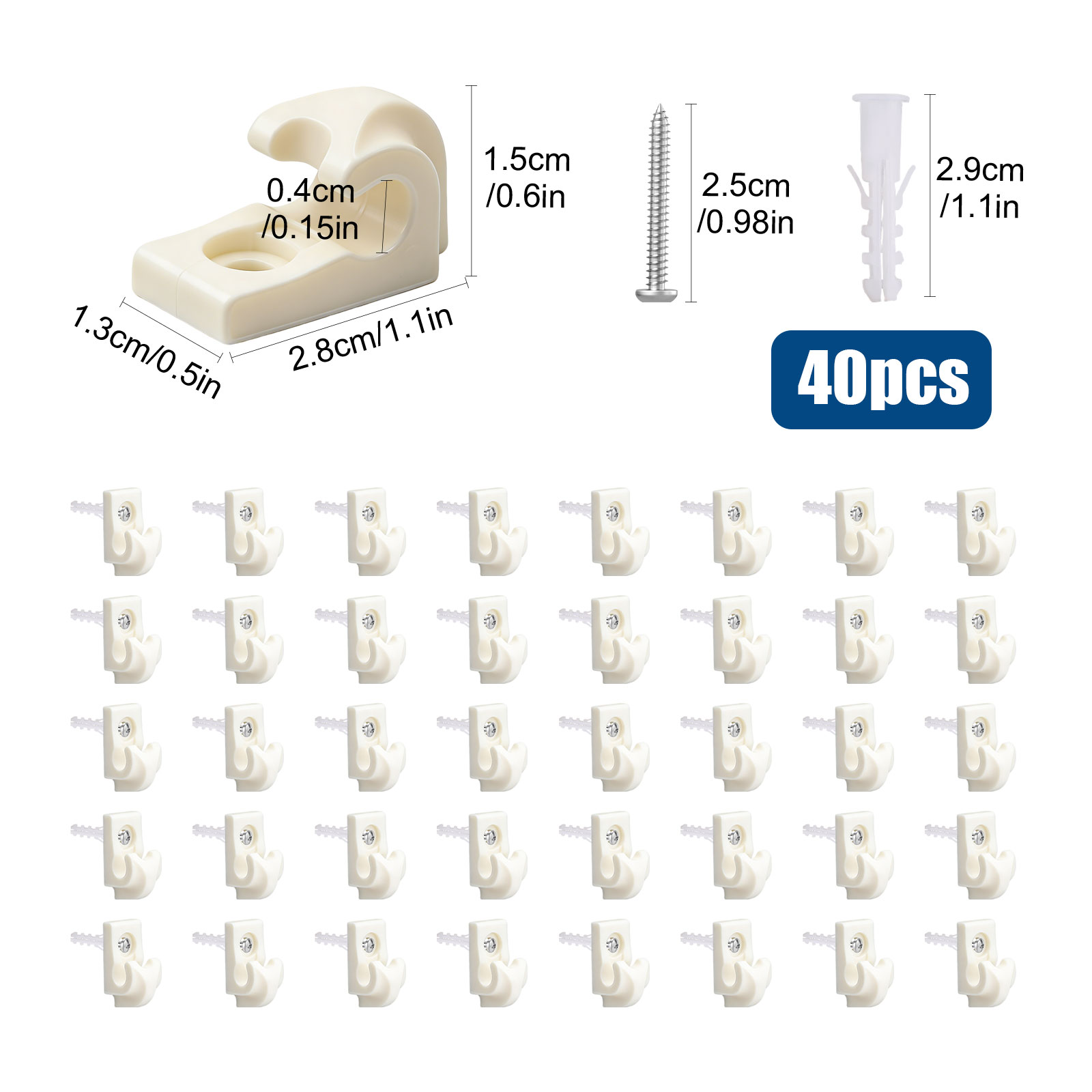 40pcs White Down Wall Clips, Closet Shelves Clips, Wire Shelf Loop Clips, Plastic Heavy Duty Wire Shelf Brackets