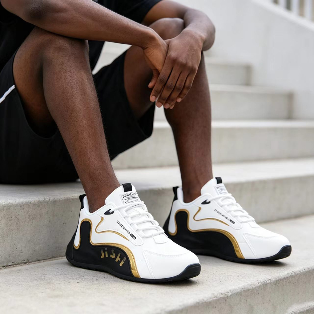 Men's Front Lace-Up Comfortable Leather Top High Quality Breathable Athleisure Shoes Sneakers