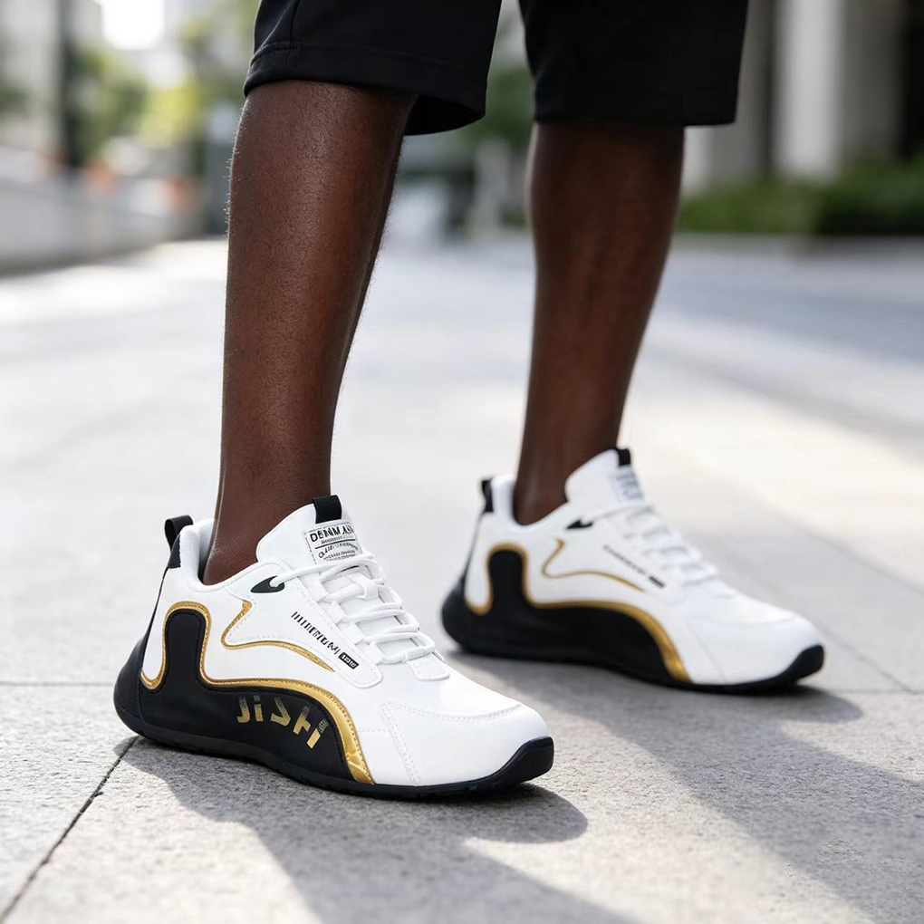 Men's Front Lace-Up Comfortable Leather Top High Quality Breathable Athleisure Shoes Sneakers