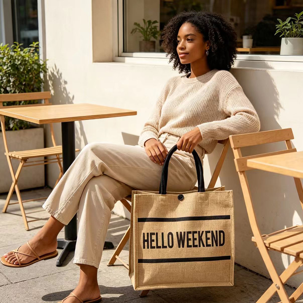 handbags Tote Bags Women'S Hemp Bag Geometric Retro Simple Shopping Bag Storage Large Capacity Hand Bill Shoulder Bag