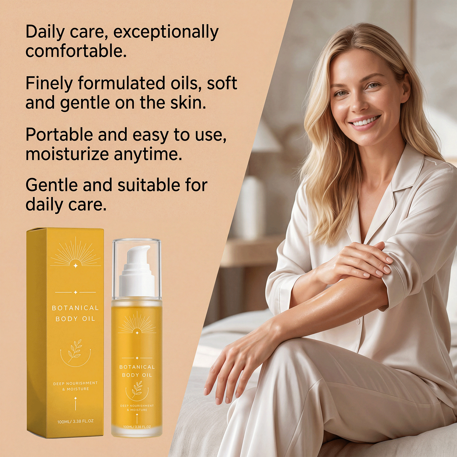 Soft and Nourishing Body Oil, Gentle Ingredients to Moisturize Body Skin, Hydrating and Smoothing, Daily Body Care Oil