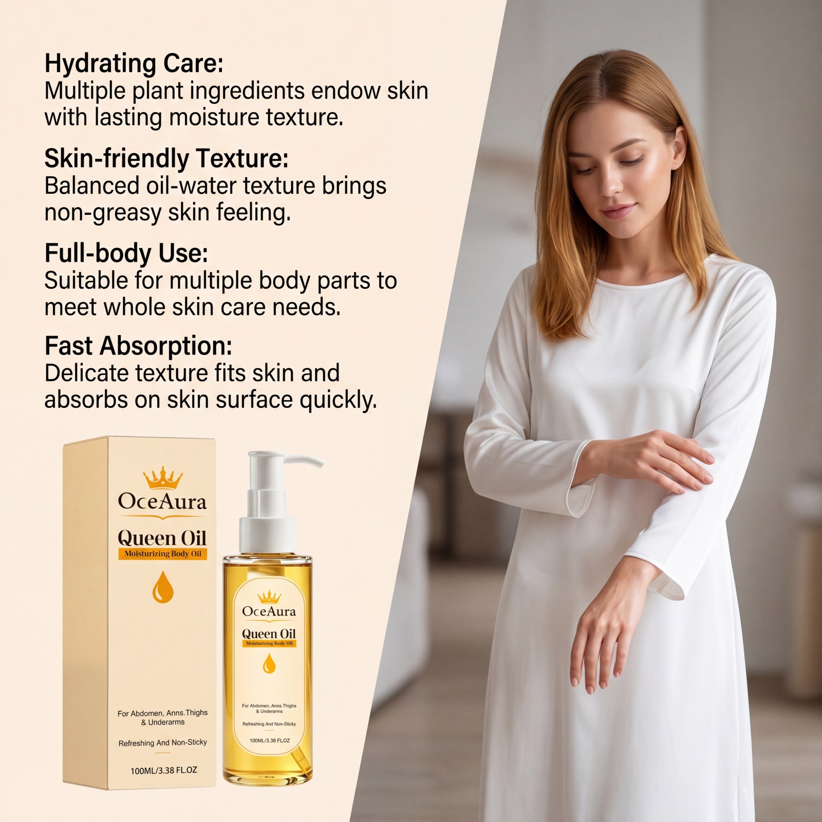 OCEAURA Moisturizing Body Essential Oil Gentle Hydrating Delicate Skin Moisturizing Smooth Care Massage Oil