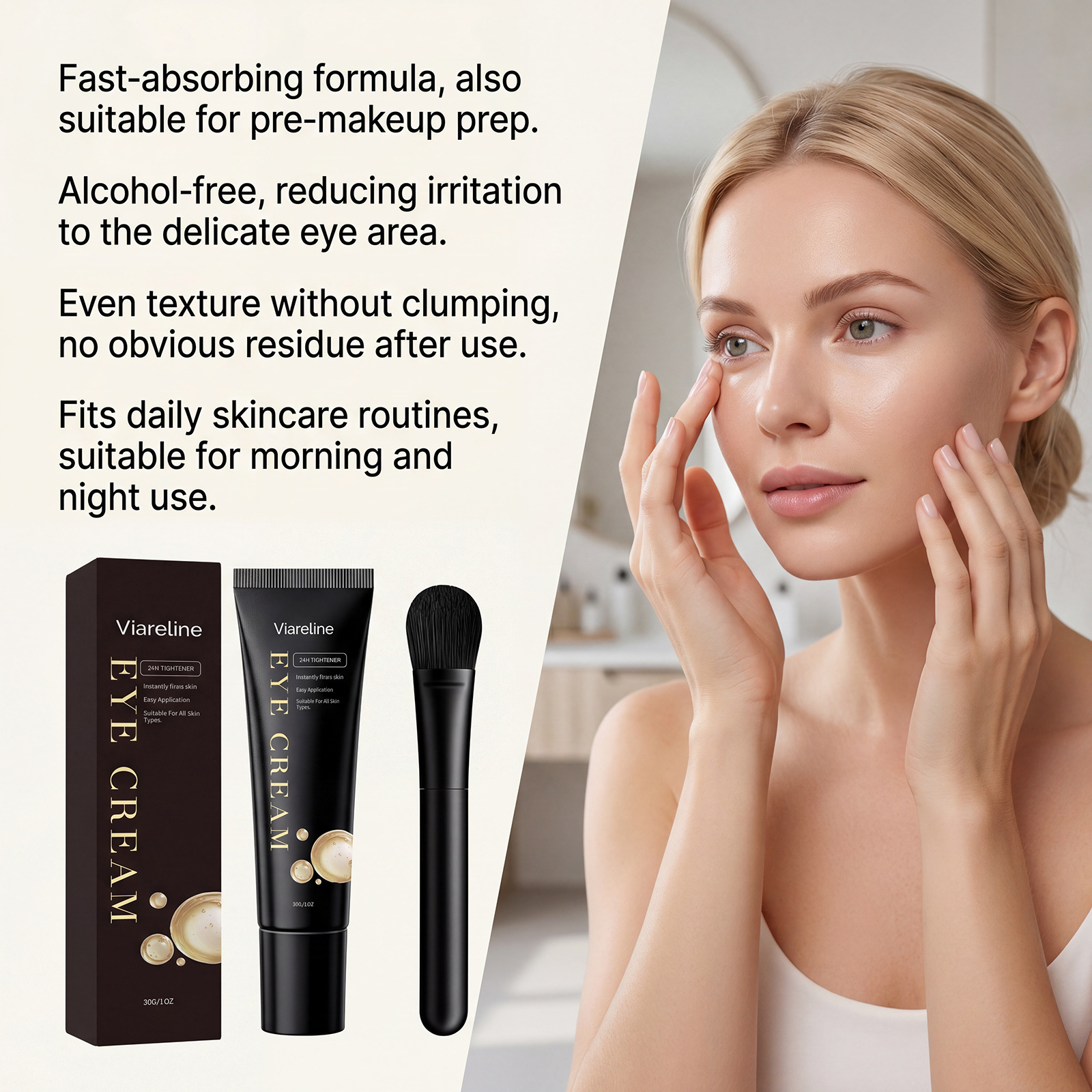 VIARELINE Brightening Eye Cream, lightweight texture, easy to apply, moisturizes and delicately cares for the skin around the eyes, portable for on-the-go care